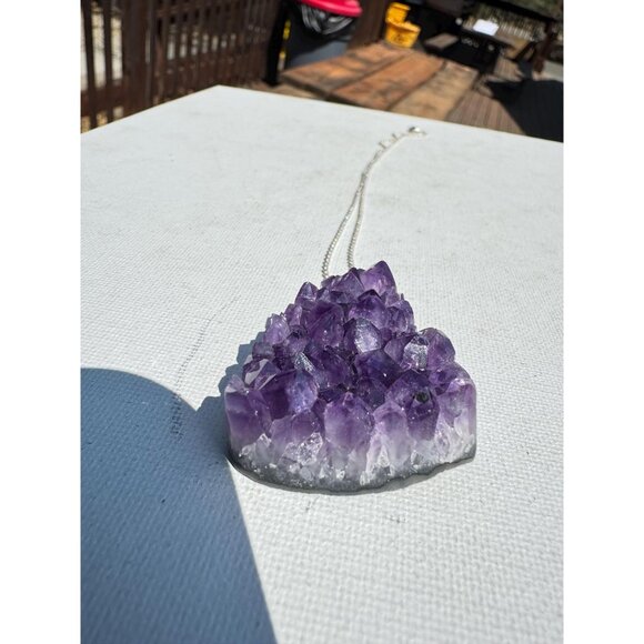 Amethyst Druzy Crystal Pendant Necklace Sterling Silver Chain - New Old Stock - Picture 5 of 8